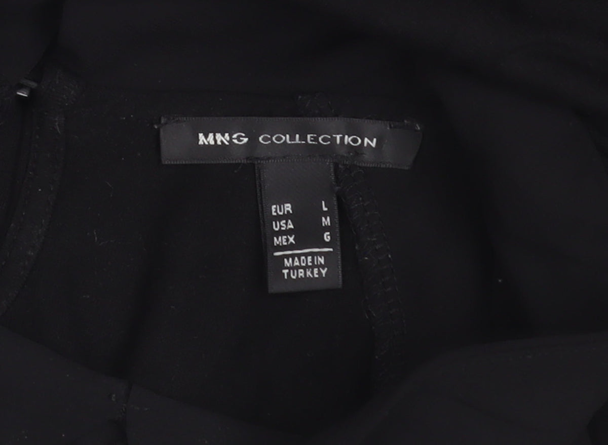 Mango Collection Women Black Collared Short Sleeve Blouse Size L