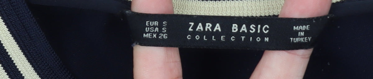 Zara Women Black Shift Dress S High Neck Zip Knit Casual Classic