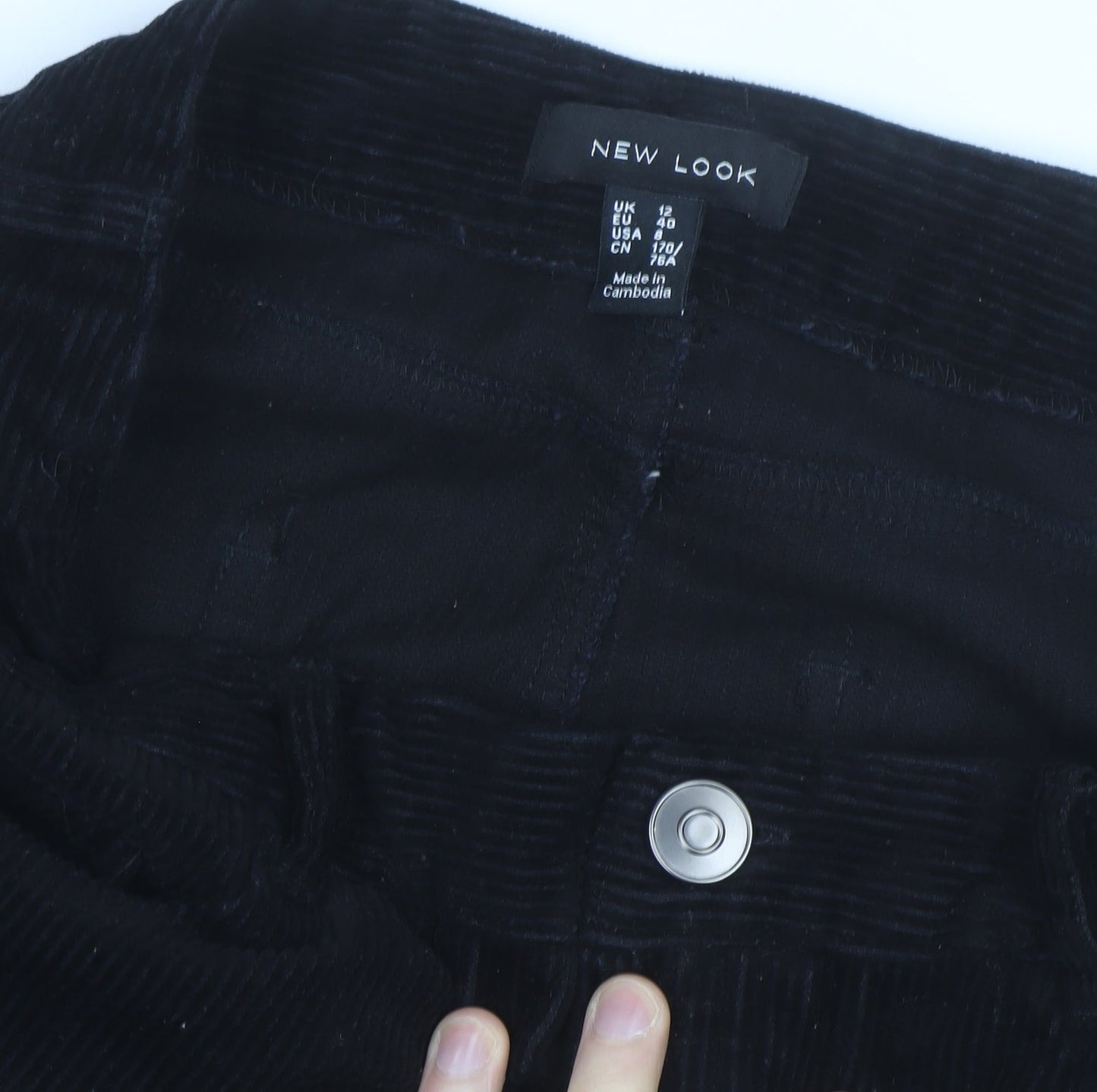 New Look Women's Black Corduroy Short Straight Skirt Size 12