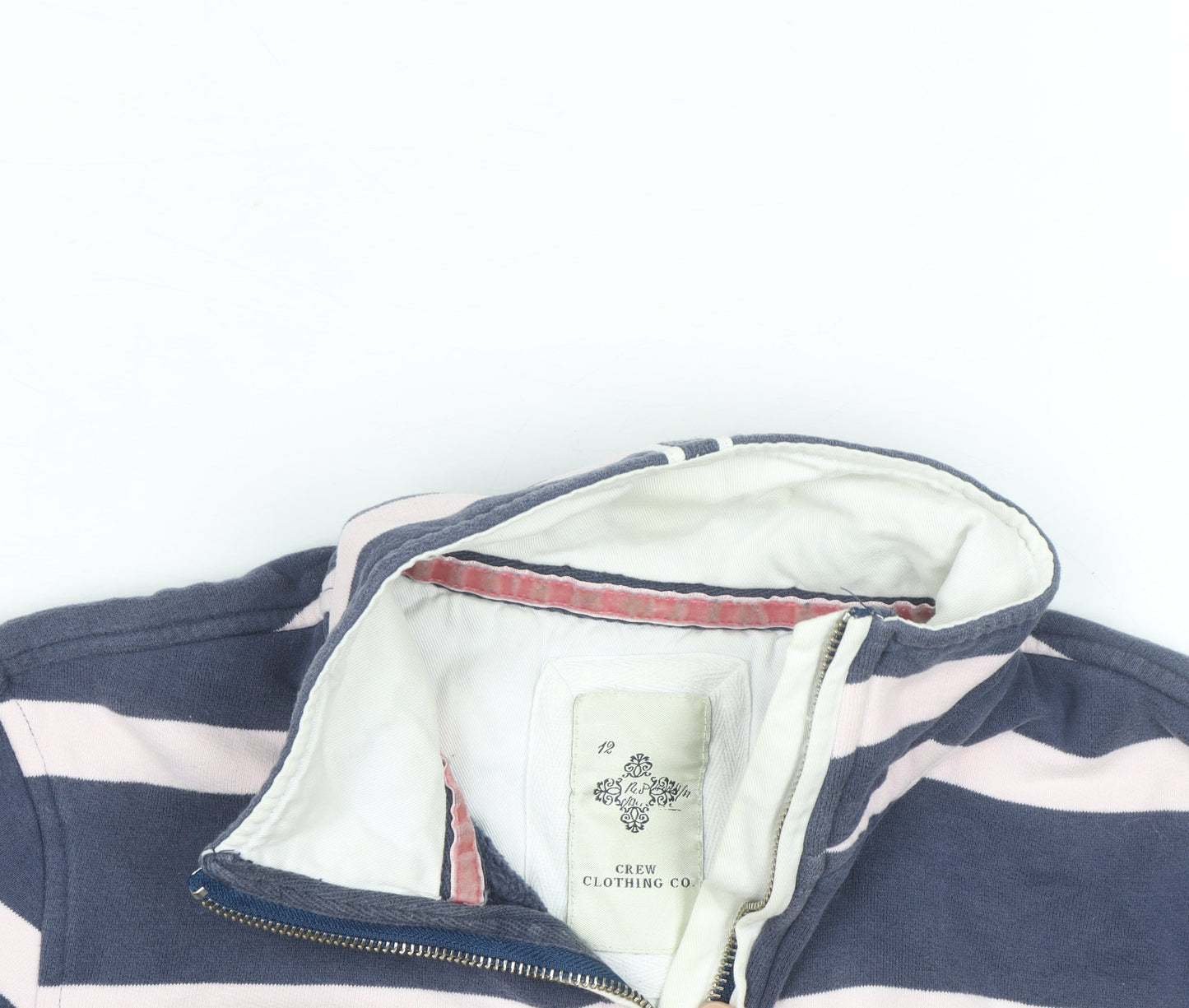 Crew Clothing Women Blue Pink 1/4 Zip Striped Sweatshirt Size 12