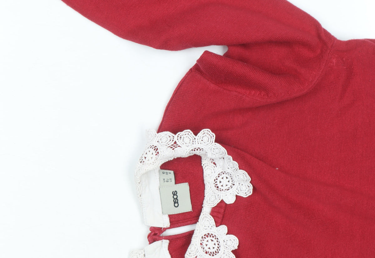 Additional view of ASOS Women Red Cotton Blend Crochet Collar Knit Shift Dress, size 8