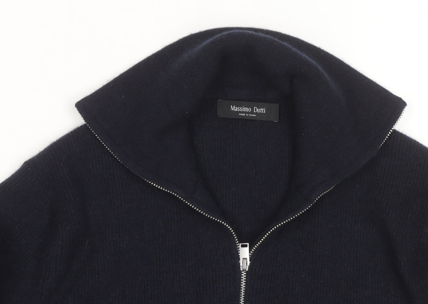 Massimo Dutti Men’s Black Wool 1/2 Zip Jumper Size L High Neck Classic