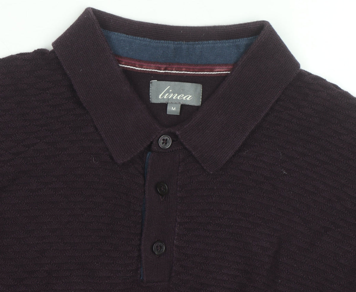 Additional view of Linea Men's Purple Cotton Long Sleeve Collared Polo Shirt M
