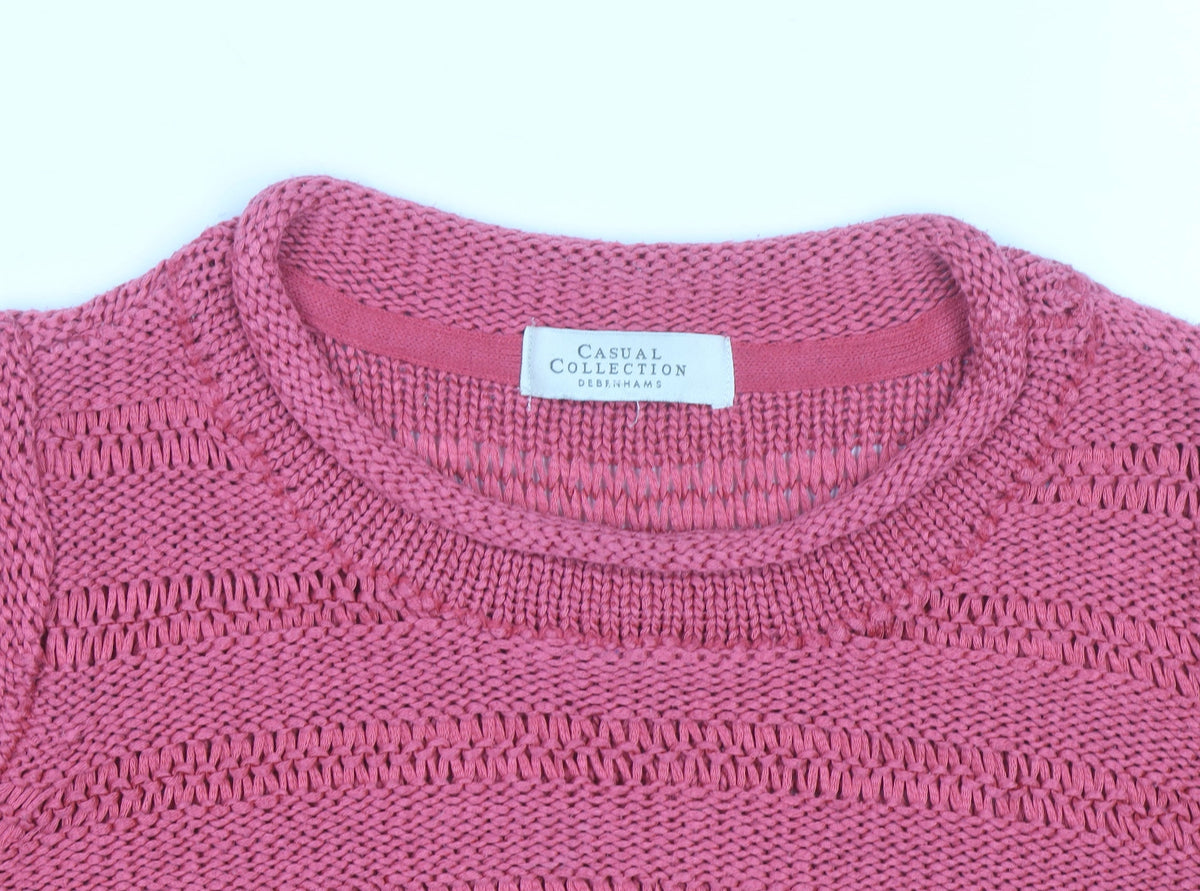 Debenhams Women’s Pink Open-Knit 3/4 Sleeve Pullover Jumper Size 16