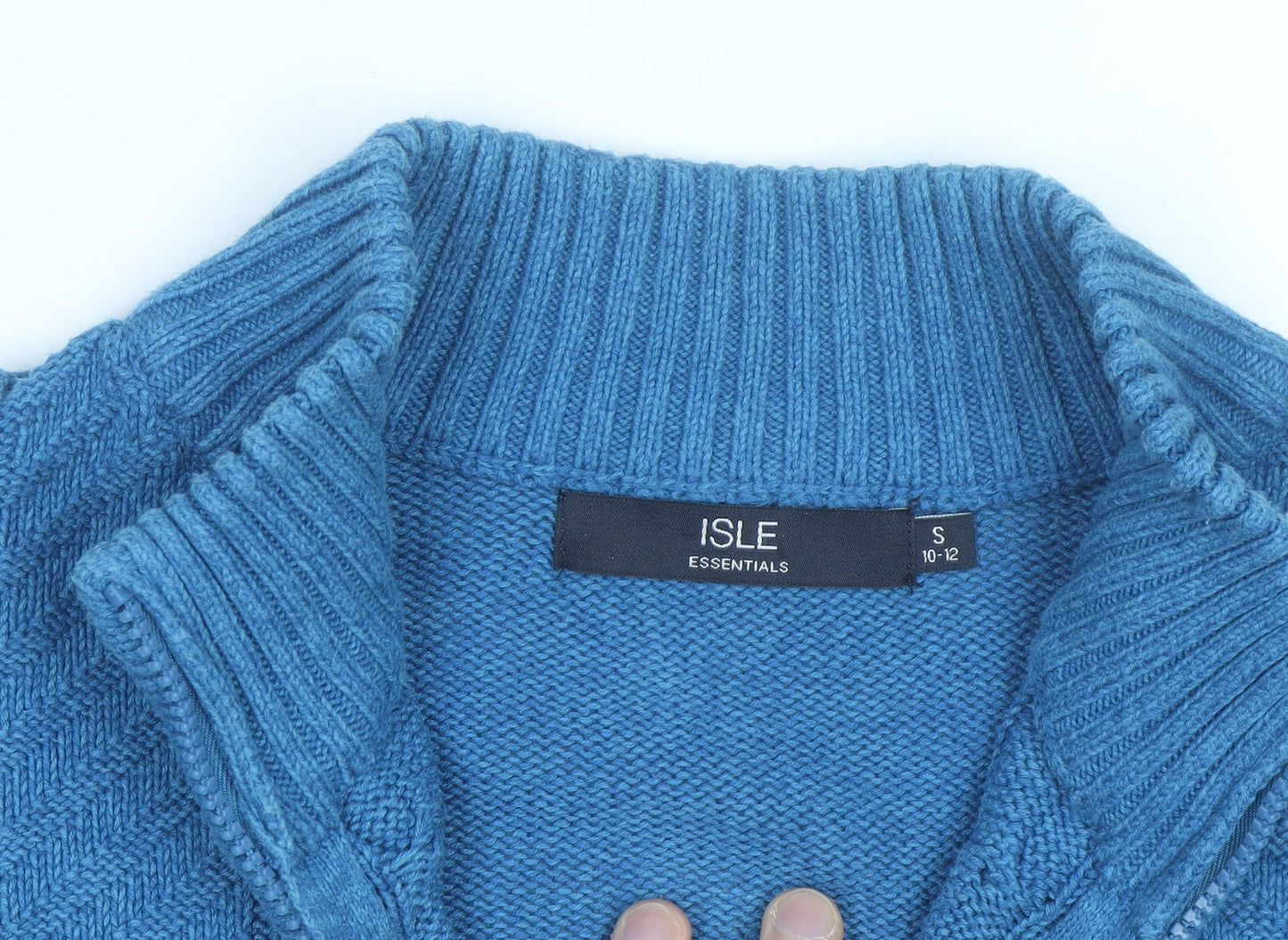 Isle Essentials Women's Blue Full Zip Cotton Jumper Size S 10-12