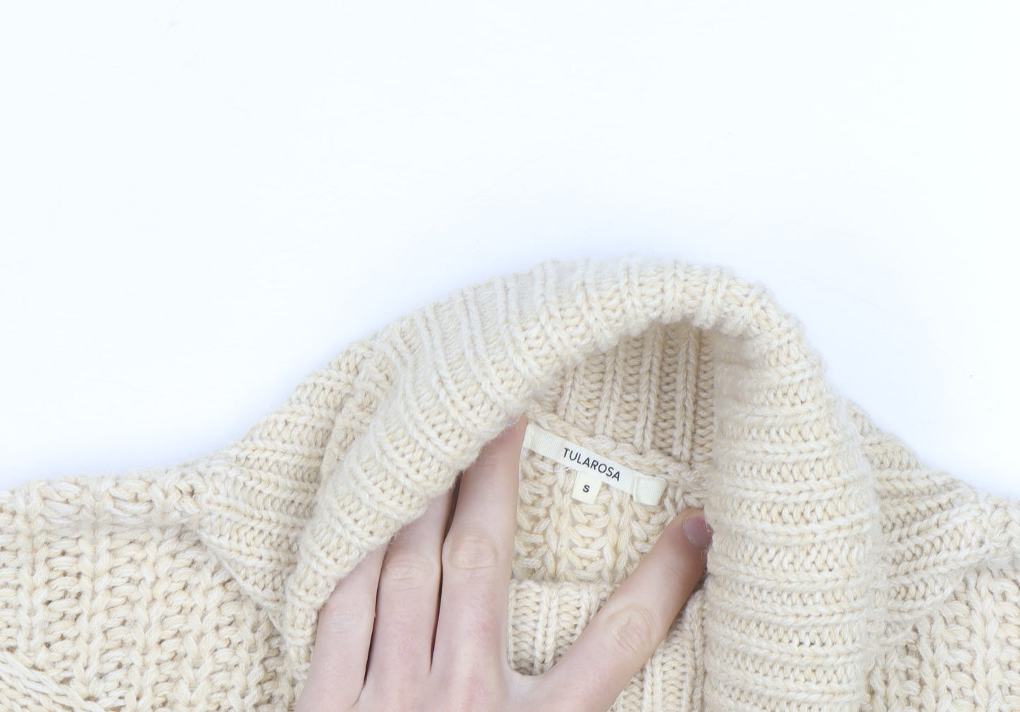 Tularosa Women Beige Roll Neck Chunky-Knit Jumper Size S