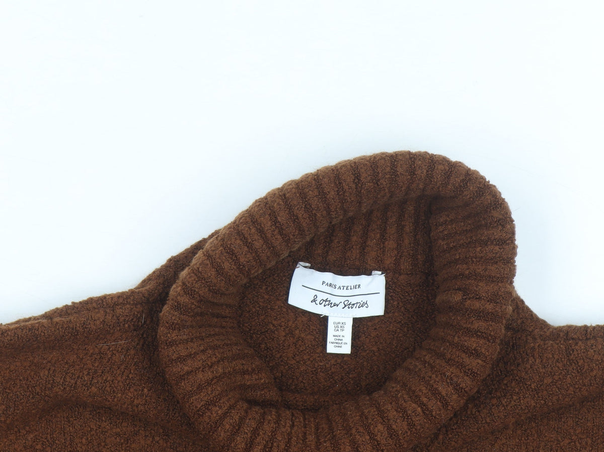 & Other Stories Women Brown Roll Neck Wool Jumper XS
