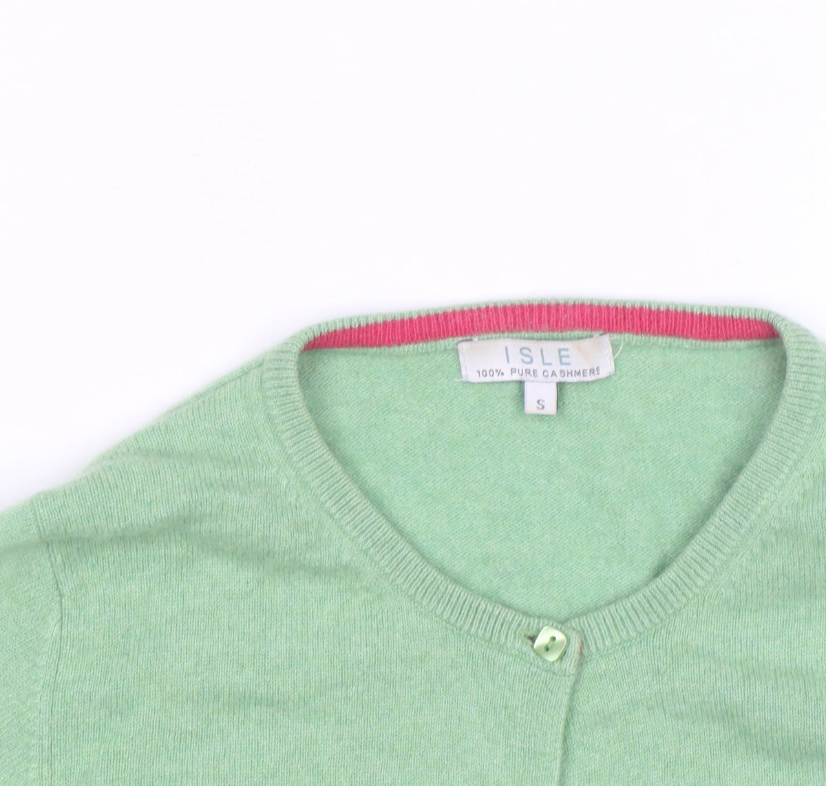 ISLE Men's Green Cashmere Crew Neck Cardigan Size S