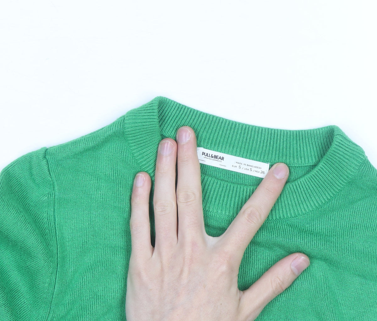 Pull&Bear Womens Green Slim Fit Crew Neck Knit Jumper Size S