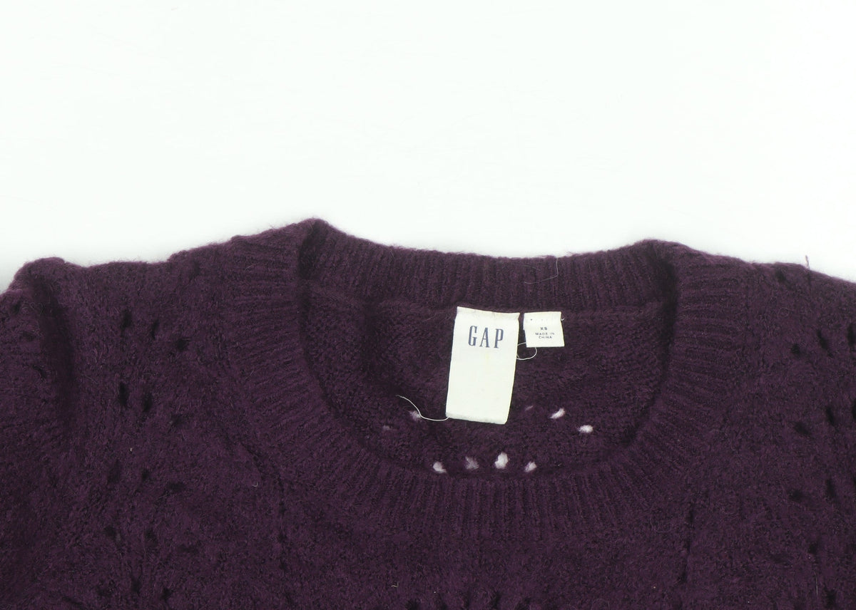 Gap Womens Purple Wool Blend Open Knit Crew Neck Jumper XS