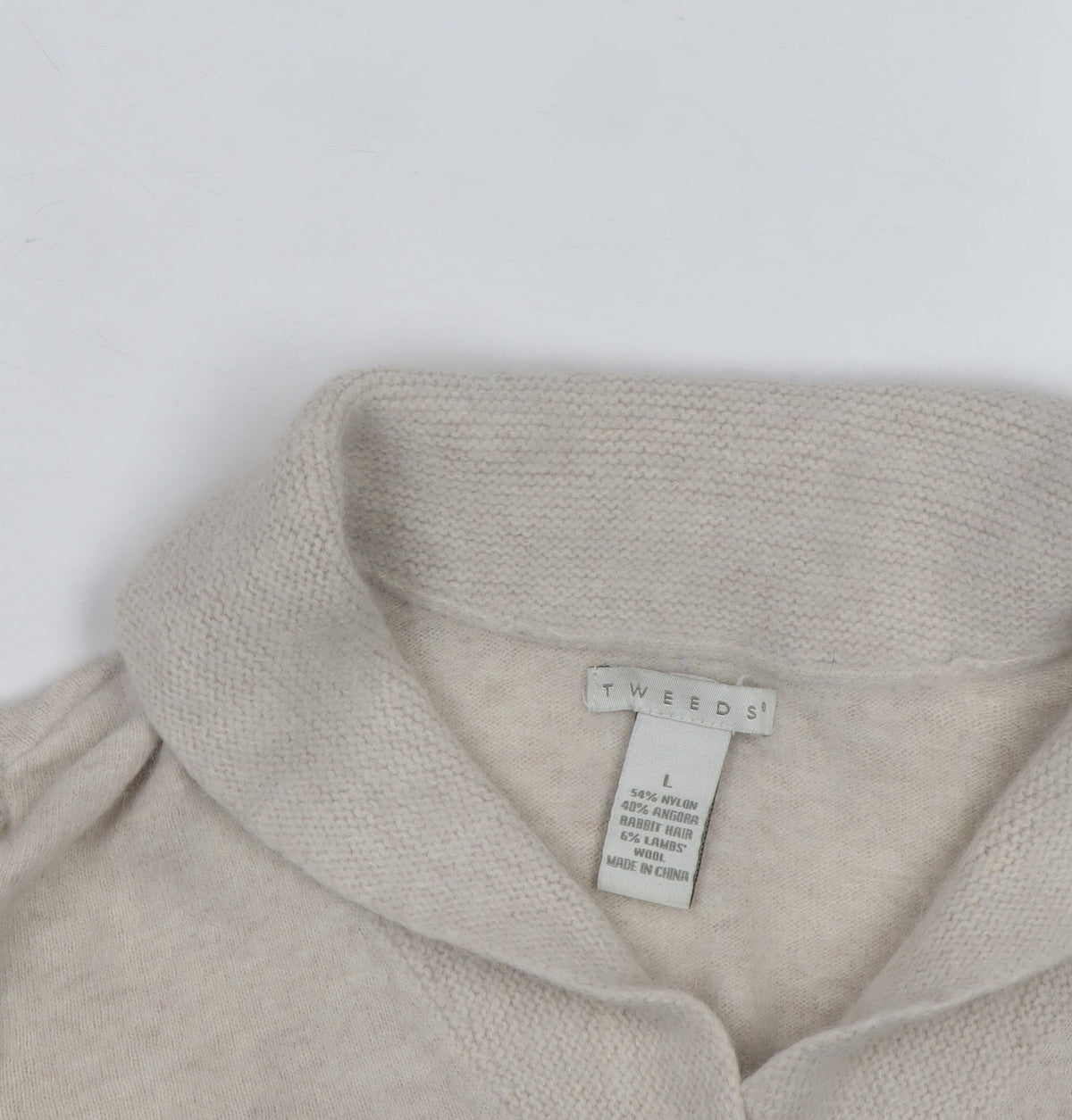 Tweeds Women Beige Shawl Collar Pullover Jumper Size L Wool Blend