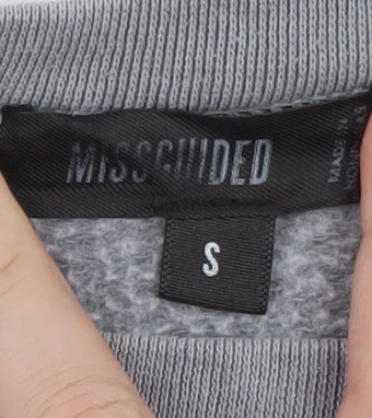 Brand and care label for Missguided Women's Grey Small Pullover Sweatshirt Casual Cotton Blend
