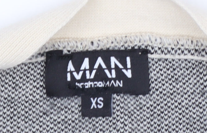 Additional view of boohooMAN Men's Beige XS V-Neck Button Cardigan with Graphic Print