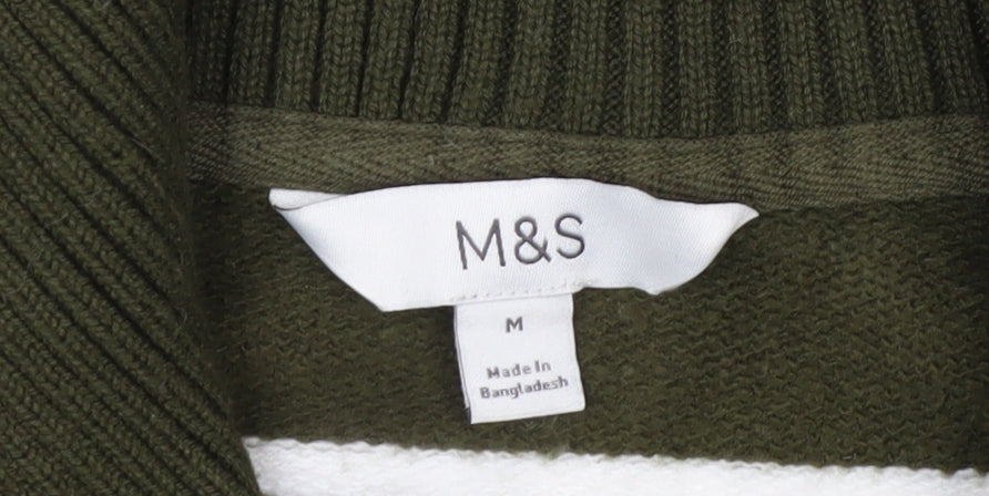 Marks & Spencer Women’s Green Striped 1/2 Zip Sweatshirt Size M