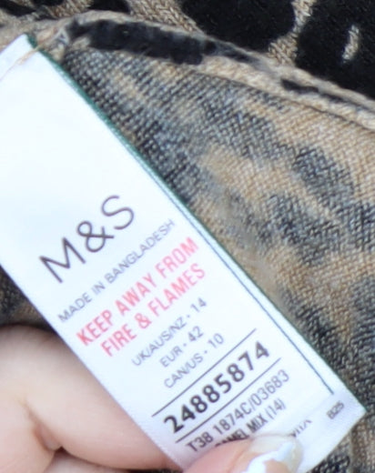 Marks & Spencer Women Beige Leopard Print Acrylic Jumper Size 14