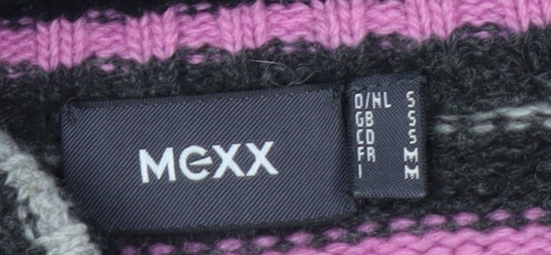 Mexx Women's Grey Pink Striped Roll Neck Wool Blend Jumper Size S