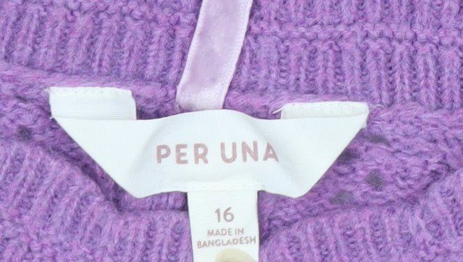 Marks and Spencer Per Una Women's Purple Cable Knit Jumper Size 16