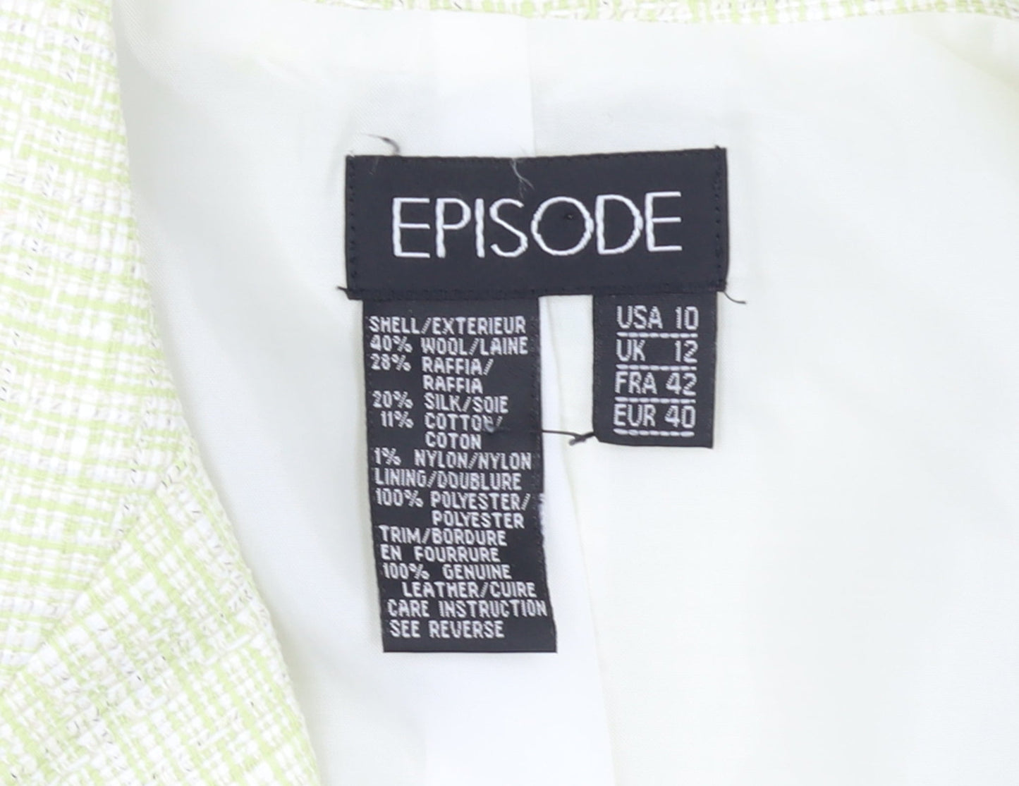 Episode Women’s Ivory Check Wool Silk Blazer Jacket UK 12
