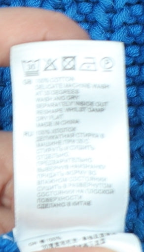 Reiss Women Blue Chunky-Knit Cotton Pullover Jumper M