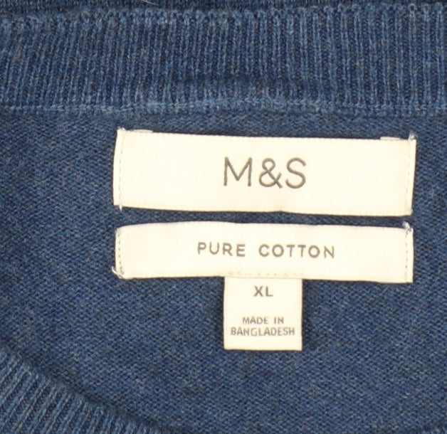 Marks & Spencer Men's Blue XL Pure Cotton Crew Neck Jumper