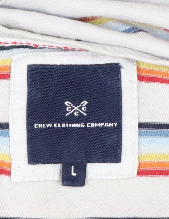 Brand and care label for Crew Clothing Men's Multicoloured Striped Cotton T-Shirt L