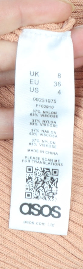 Brand and care label for ASOS Women Beige, size 8, Ribbed Bodycon Midi Dress