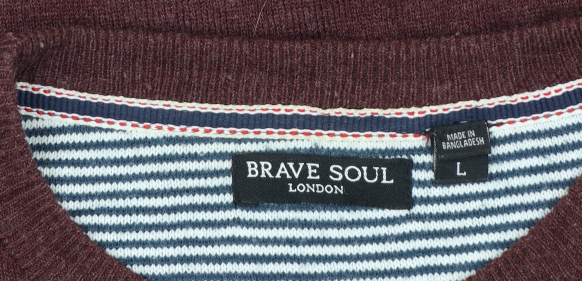 Brave Soul Men's Brown Crew Neck Pullover Jumper Size L