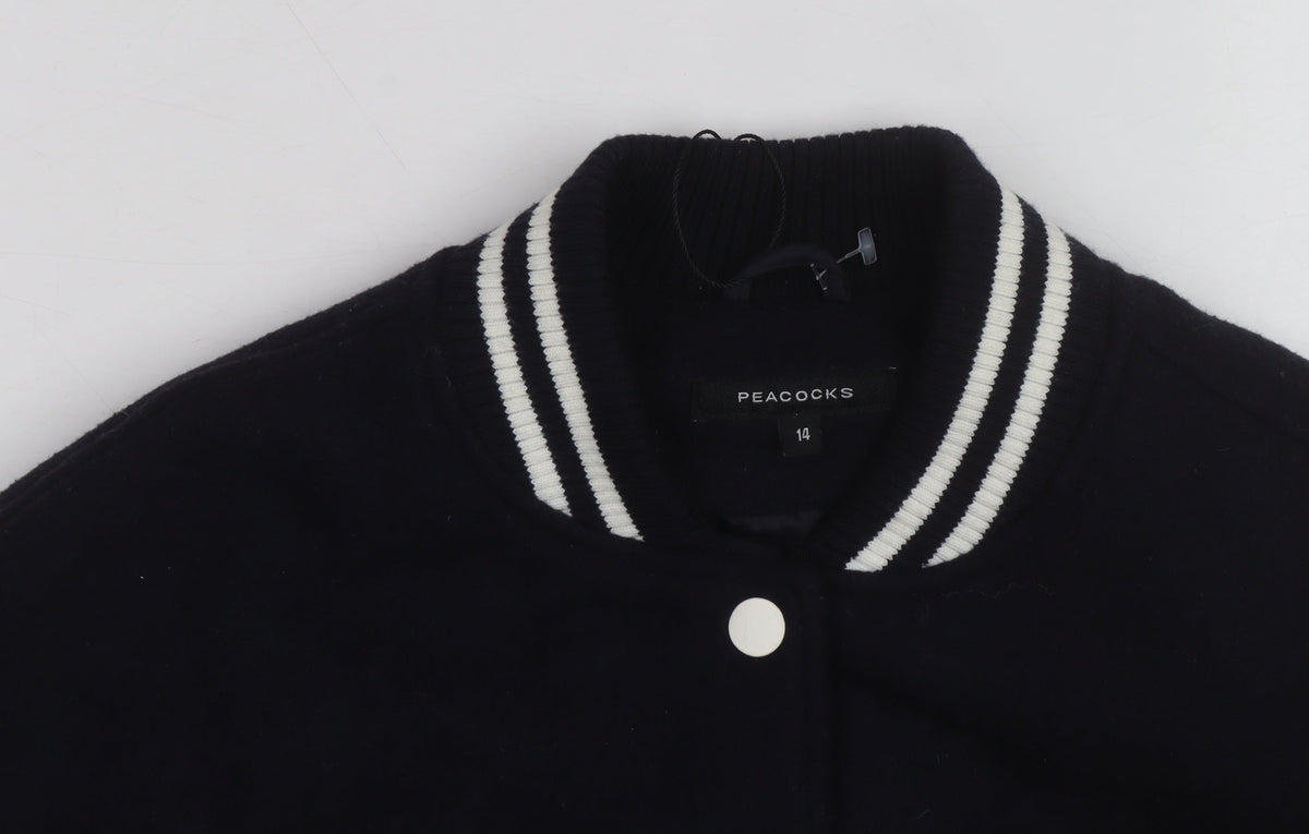 Peacocks Men's Black Varsity Jacket M Wool Blend Casual Bomber
