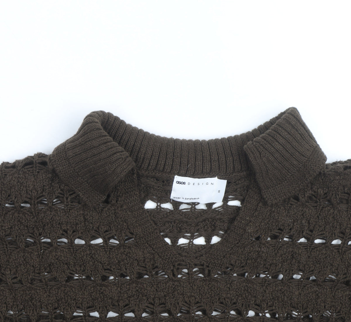 Additional view of ASOS Women’s Brown Open-Knit Collared Short Sleeve Jumper, size M