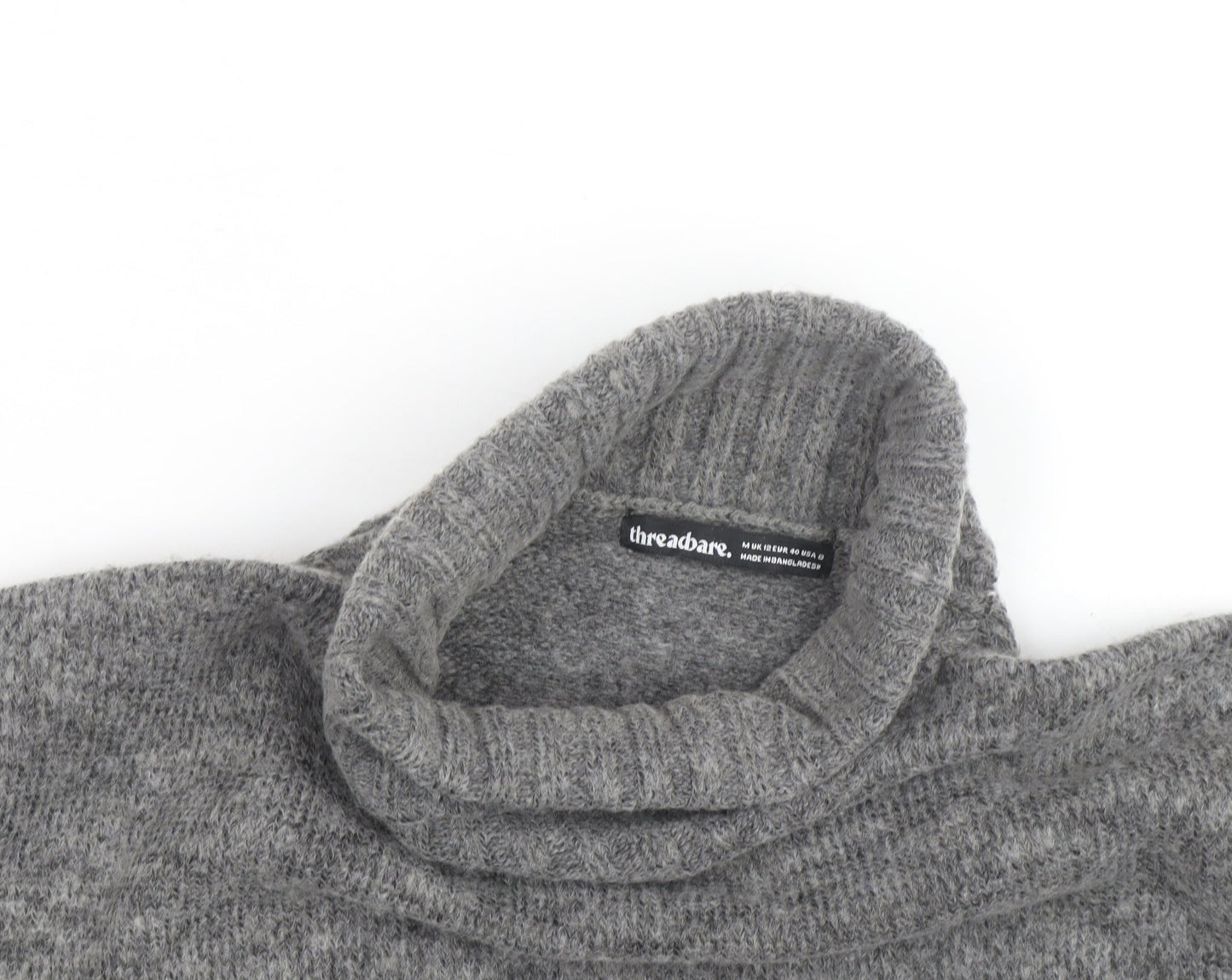 Threadbare Women's Grey Roll Neck Chunky Knit Jumper Size 12