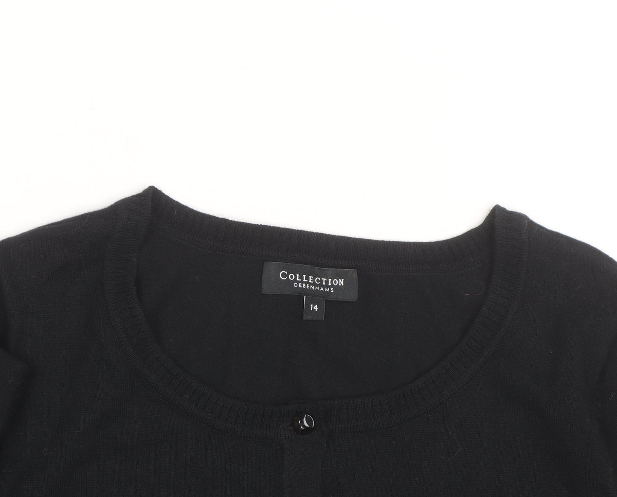 Debenhams Women's Black Size 14 Cotton Blend Crew Neck Cardigan