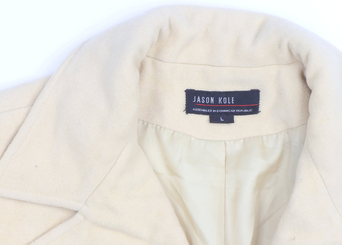 Jason Kole Women's Beige Wool Blend Pea Coat L 12/14 Classic Mid-Length