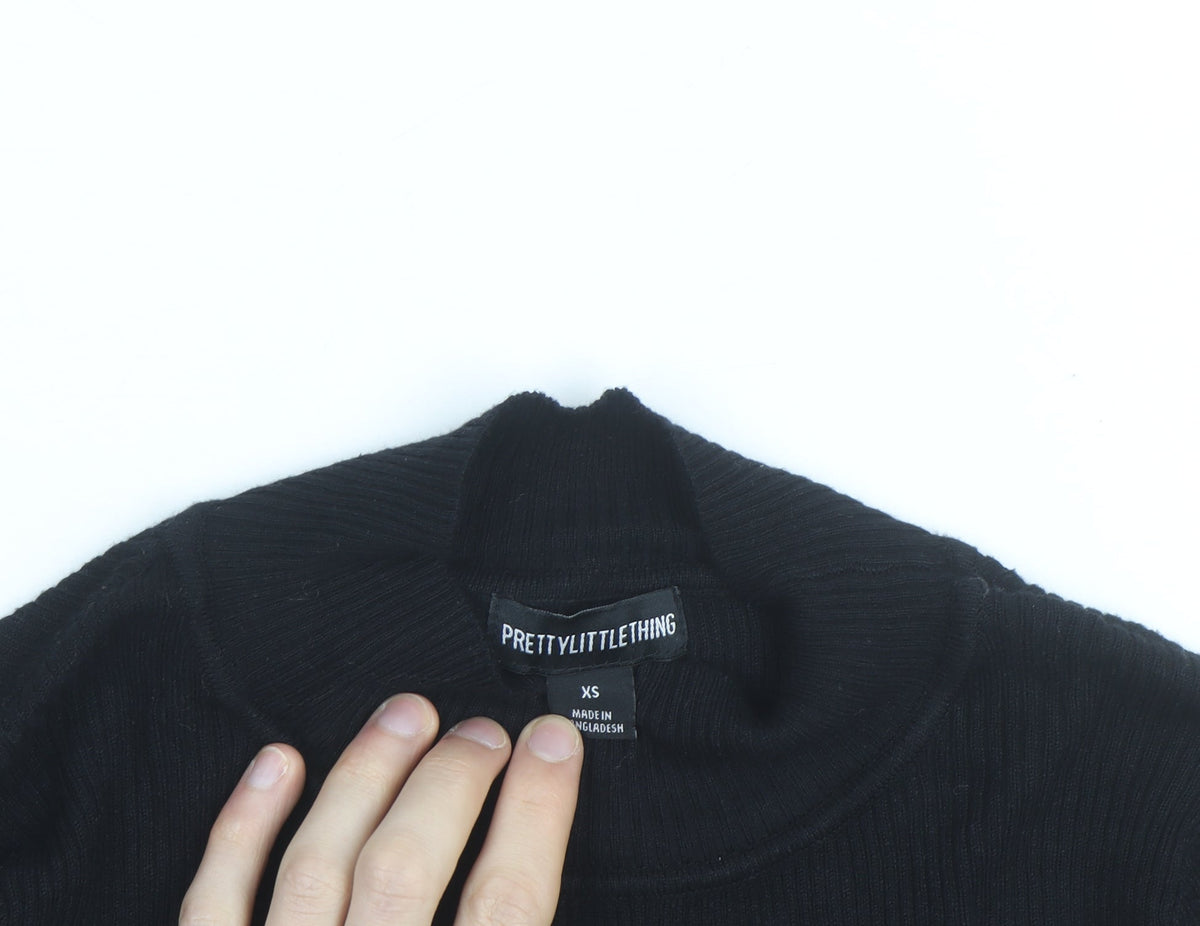 PRETTYLITTLETHING Women's Black XS Mock Neck Cropped Jumper