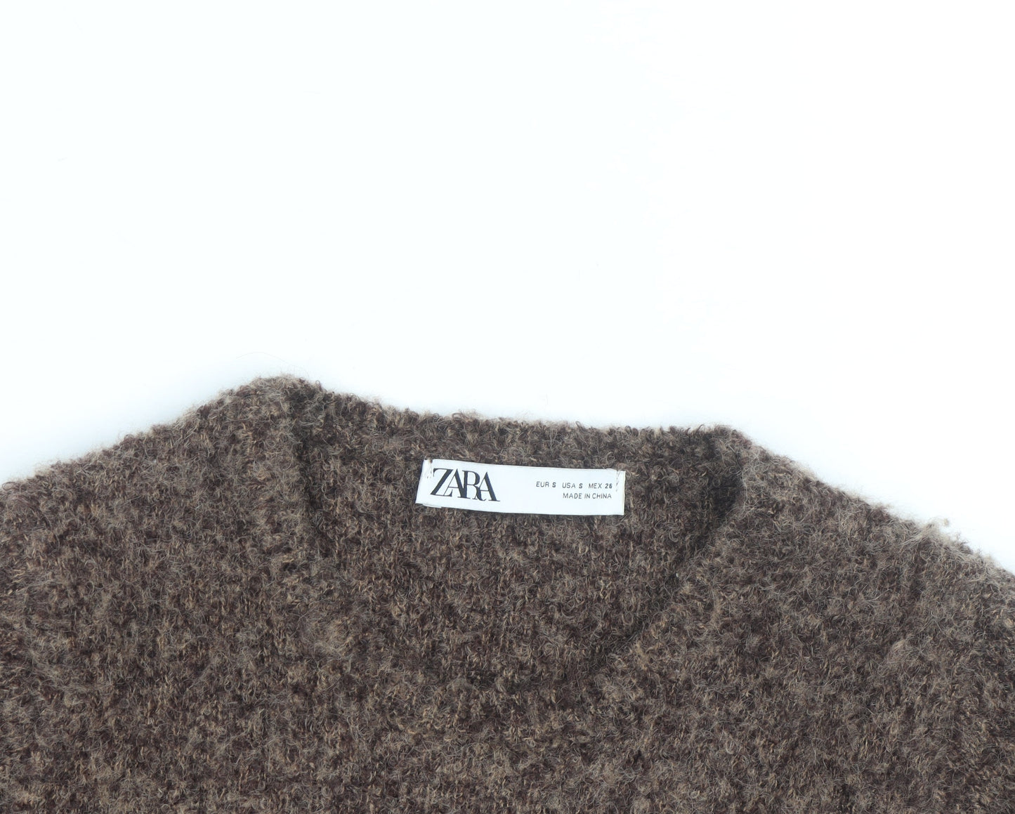 ZARA Women’s Brown Chunky-Knit Fringe V-Neck Jumper Size 12