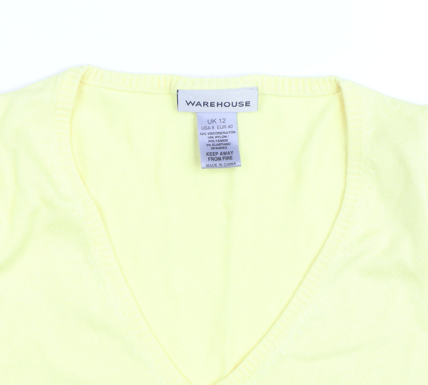 Warehouse Women’s Yellow V-Neck Knit Jumper Size 12