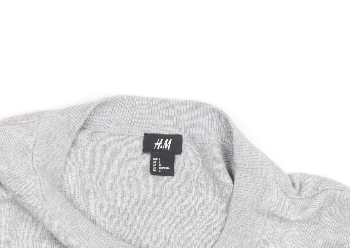 H&M Men's Grey Cotton Blend Long Sleeve Pullover Jumper L