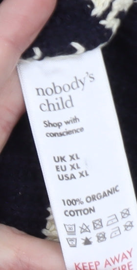 Brand and care label for Nobody's Child Women's Blue Striped Cotton 1/2 Zip Jumper XL