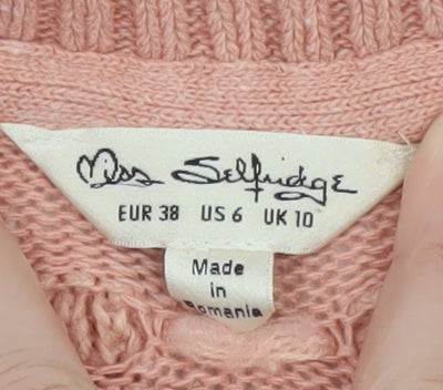 Miss Selfridge Women Pink Bobble Knit Jumper UK 10 Crew Neck Pullover