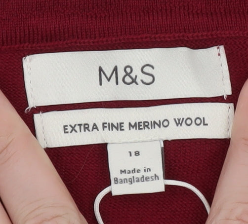 Marks and Spencer Men's Red Merino Wool Crew Neck Jumper L