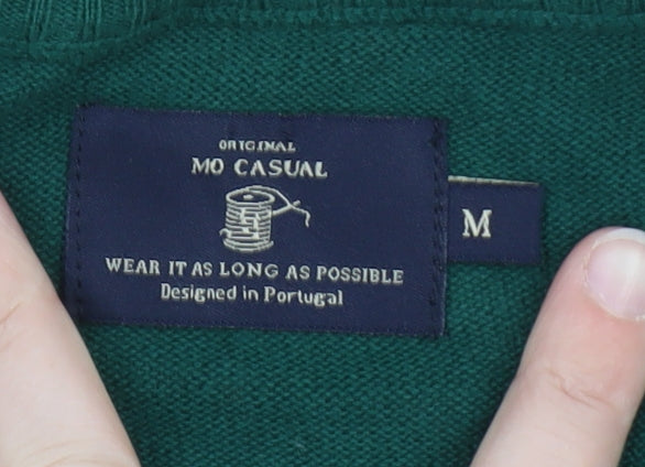MO Casual Men's Green Waffle-Knit Cotton Pullover Jumper Size M