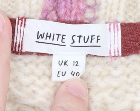 White Stuff Women Beige Cable Knit Cardigan UK 12 Wool Blend