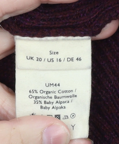Poetry Women’s Purple Roll Neck Alpaca Cotton Jumper UK 20 Relaxed Fit