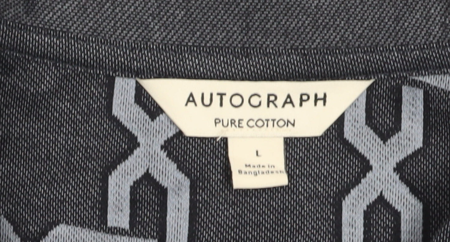 Marks and Spencer Autograph Men's Blue Geometric Cotton Polo Shirt Size L