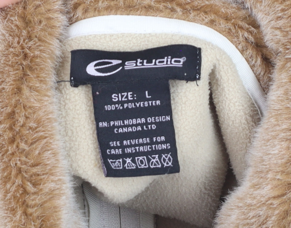 Estudio Womens Ivory Faux Fur Trim Fleece Jacket L