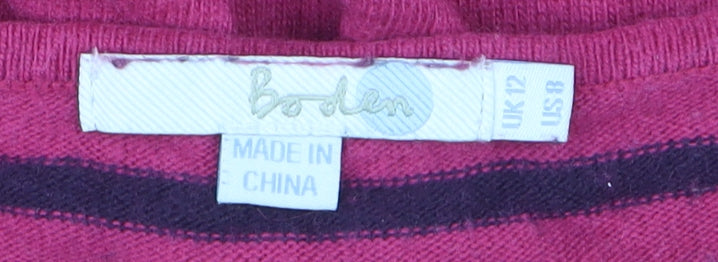 Boden Women Pink Striped Wool Jumper Dress UK 12 3/4 Sleeve Knit