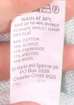 Marks and Spencer Womens Blue Crew Neck Embroidered Pullover Jumper Size 12
