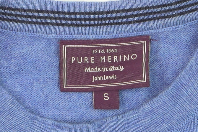 John Lewis Men's Blue Merino Wool Crew Neck Jumper Size S