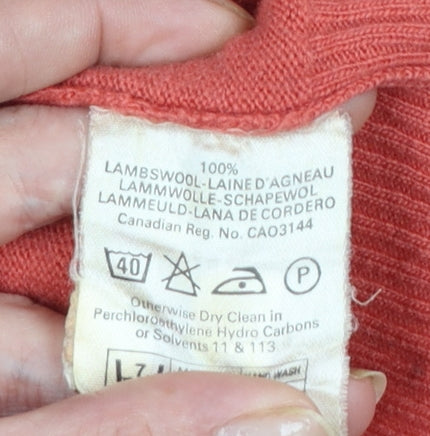 Jaeger Women’s Orange Lambswool Cardigan Size 10 Classic Geometric Knit