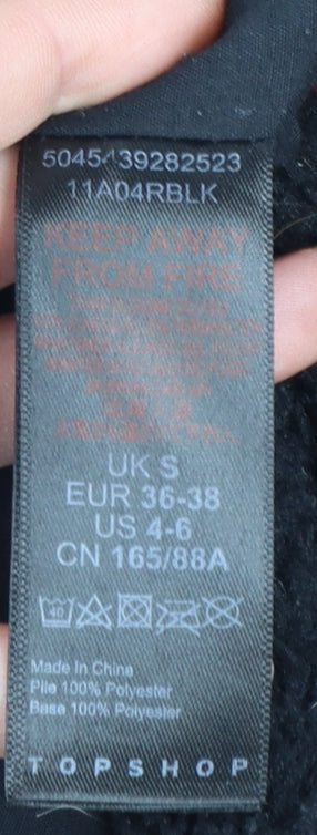 Topshop Women's Black Fleece Mid-Length Coat Size S