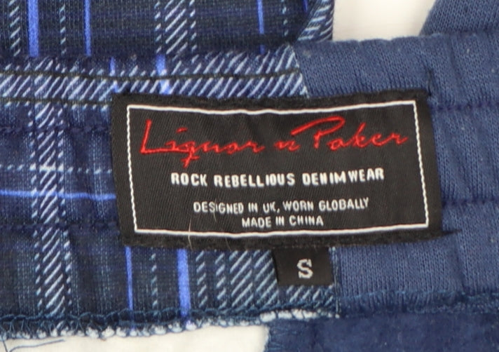 Liquor n Poker Men's Blue Check Jogger Trousers Size S